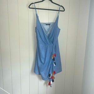 THML tassel trim wrap mini dress